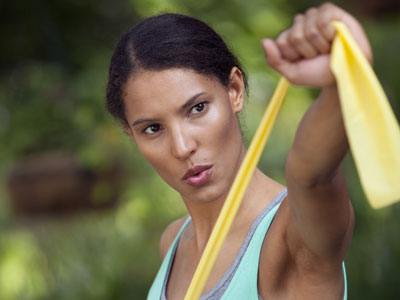 Woman with resistance band